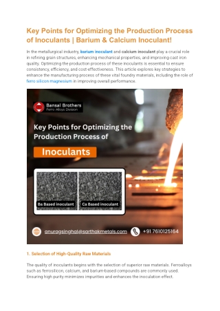 Key Points for Optimizing the Production Process of Inoculants _ Barium & Calcium Inoculant
