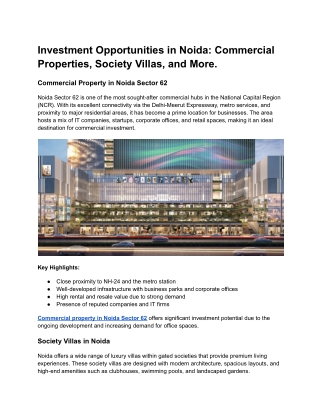 Investment Opportunities in Noida_ Commercial Properties, Society Villas, and More.
