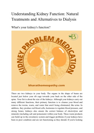 understanding kidney function natural treatments