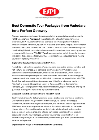 Best Domestic Tour Packages from Vadodara for a Perfect Getaway