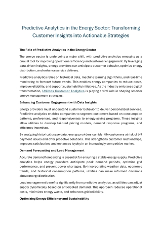 Predictive Analytics in the Energy Sector Transforming Customer Insights into Actionable Strategies