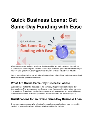 Same Day Business Loans