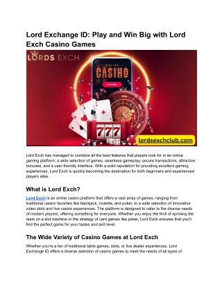 Lord Exchange ID_ Play and Win Big with Lord Exch Casino Games