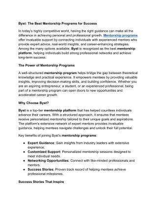 Byst The Best Mentorship Programs for Success
