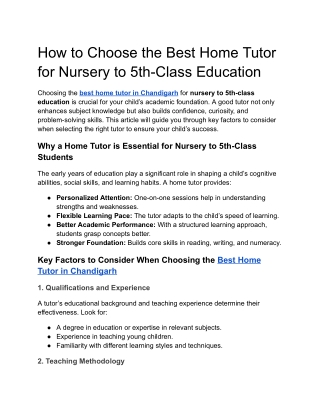 How to Choose the Best Home Tutor for Nursery to 5th-Class Education