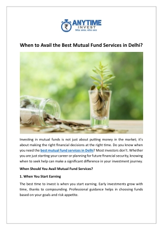 When to Avail the Best Mutual Fund Services in Delhi
