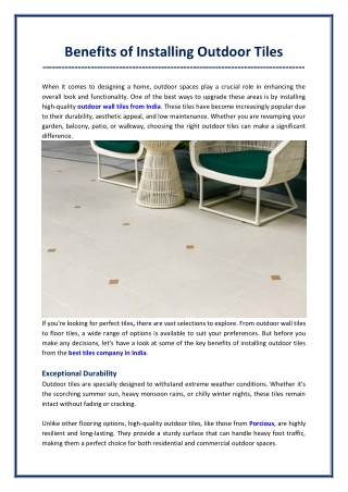 Benefits of Installing Outdoor Tiles