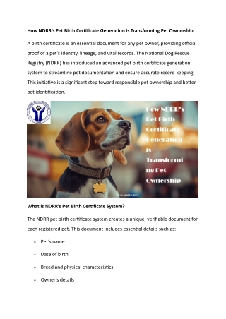 How NDRR’s Pet Birth Certificate Generation is Transforming Pet Ownership