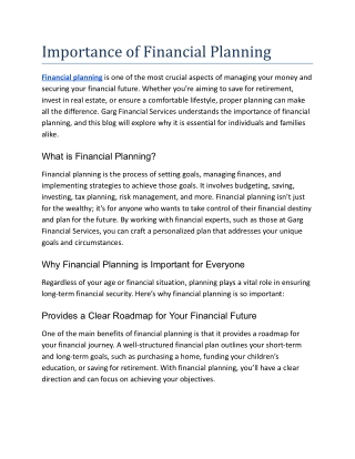 Importance of Financial Planning