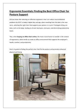 Ergonomic Essentials: Finding the Best Office Chair for Posture Support