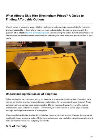 What Affects Skip Hire Birmingham Prices A Guide to Finding Affordable Options