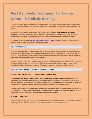 Best Ayurvedic Treatment for Cancer – Natural & Holistic Healing