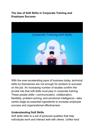 The Use of Soft Skills in Corporate Training and Employee Success