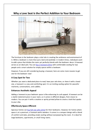 Why a Love Seat Is the Perfect Addition to Your Bedroom