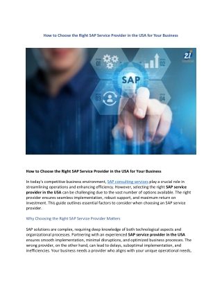 How to Choose the Right SAP Service Provider in the USA for Your Business