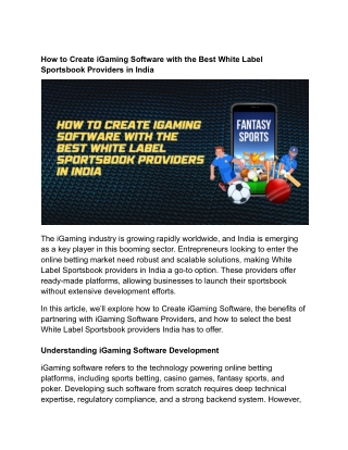 How to Create iGaming Software with the Best White Label Sportsbook Providers in India
