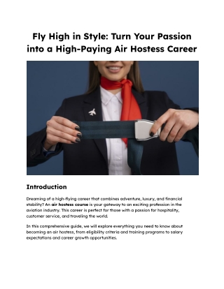Fly High in Style Turn Your Passion into a High-Paying Air Hostess Career