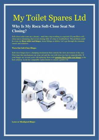 Why Is My Roca Soft-Close Seat Not Closing