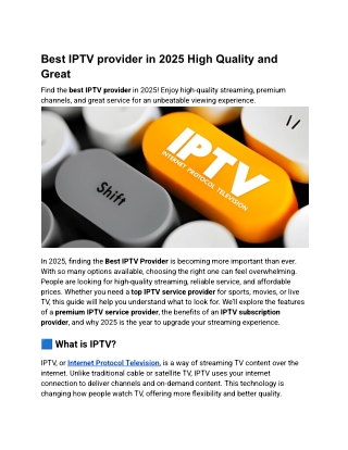 Best IPTV provider in 2025 High Quality and Great