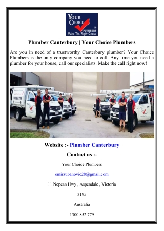 Plumber Canterbury   Your Choice Plumbers