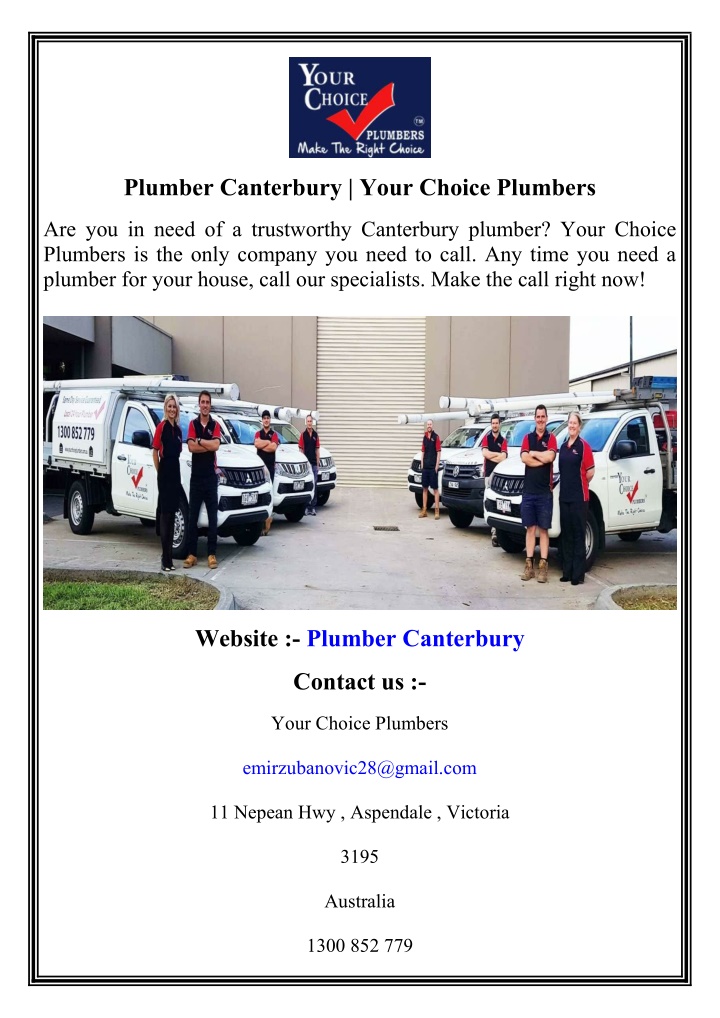 plumber canterbury your choice plumbers