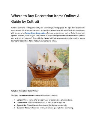 Where to Buy Decoration Items Online: A Guide by Cultrati