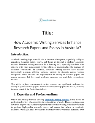 How Academic Writing Services Enhance Research Papers and Essays in Australia
