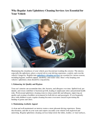Why Regular Auto Upholstery Cleaning Services Are Essential for Your Vehicle