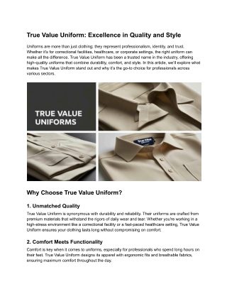 True Value Uniform: Excellence in Quality and Style