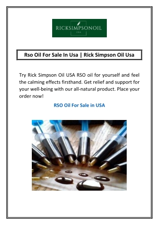 Rso Oil For Sale In Usa | Rick Simpson Oil Usa