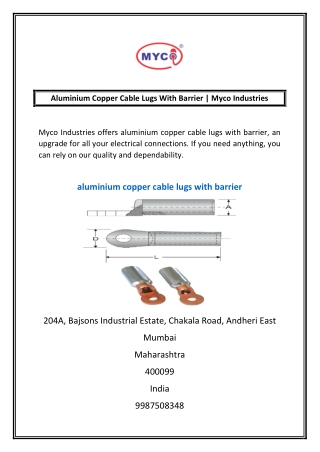 Aluminium Copper Cable Lugs With Barrier | Myco Industries