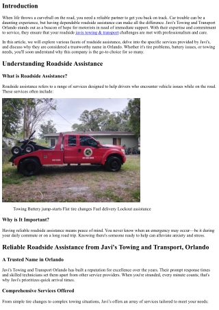 Reliable Roadside Assistance from Javi's Towing and Transport, Orlando