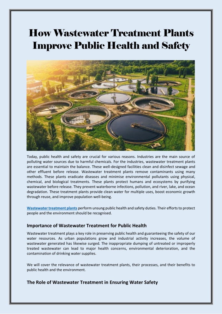 how wastewater treatment plants improve public