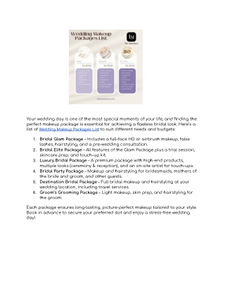 Wedding Makeup Packages List