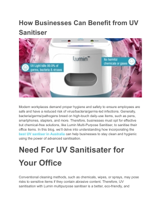 How Businesses Can Benefit from UV Sanitiser