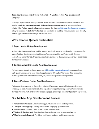 Boost Your Business with Qubeta Technolab – A Leading Mobile App Development Company