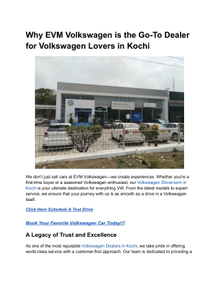 Why EVM Volkswagen is the Go-To Dealer for Volkswagen Lovers in Kochi