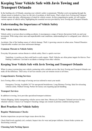 Keeping Your Vehicle Safe with Javis Towing and Transport Orlando