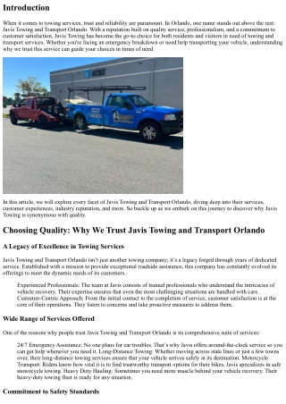 Choosing Quality: Why We Trust Javis Towing and Transport Orlando.