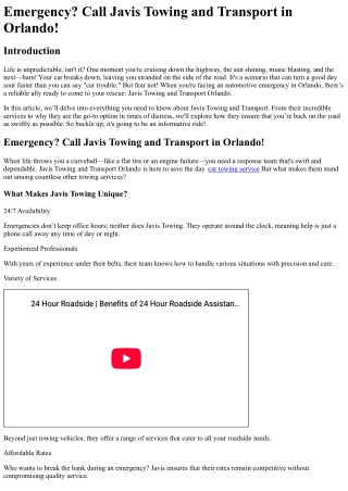 Emergency Call Javis Towing and Transport in Orlando!