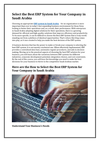 Select the Best ERP System for Your Company in Saudi Arabia