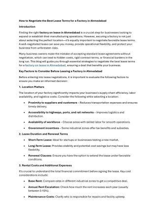 How to Negotiate the Best Lease Terms for a Factory in Ahmedabad