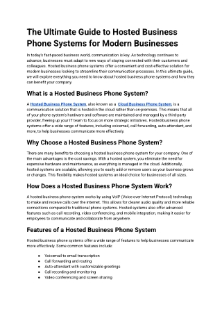 The Ultimate Guide to Hosted Business Phone Systems for Modern Businesses