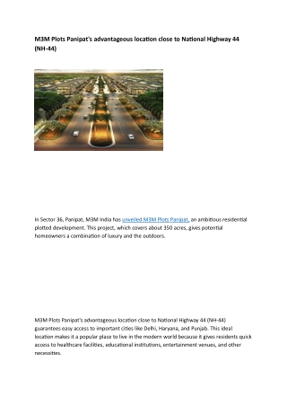 m3m plots panipat s advantageous location close