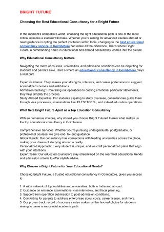 Choosing the Best Educational Consultancy for a Bright Future