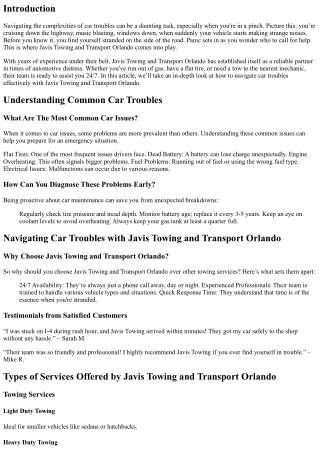 Navigating Car Troubles with Javis Towing and Transport Orlando.