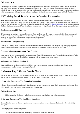 K9 Training for All Breeds: A North Carolina Perspective