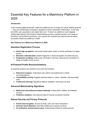 essential key features for a matrimony platform