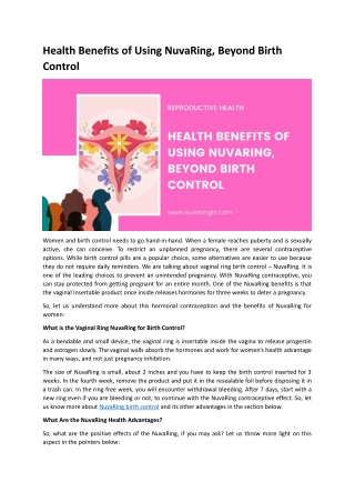 Health Benefits of Using NuvaRing, Beyond Birth Control