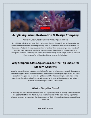 Acrylic Aquarium Restoration - Acrylic Pros